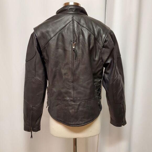 Vintage 90s y2k Hudson Leather Black Armored Moto Motorcycle Racing Jacket Large - Picture 2 of 11